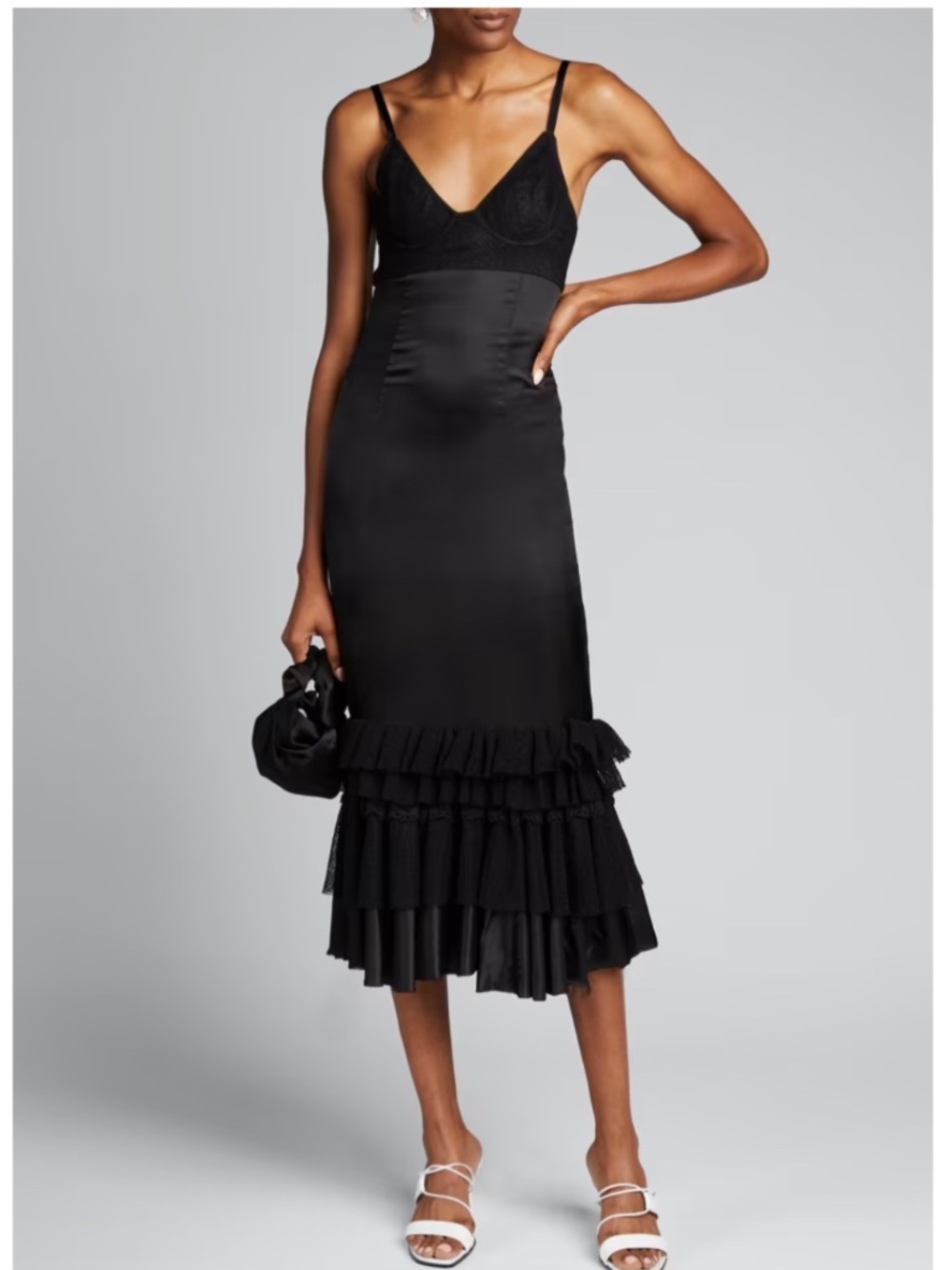 Brock Collection Woven Flounce-Hem Dress Black